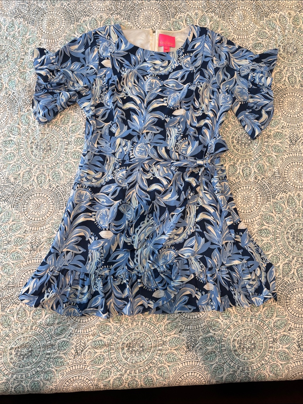 Lilly Pulitzer Blue Floral Tie-Waist Dress